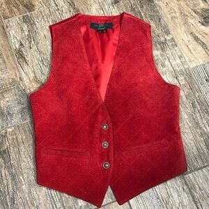 Vintage Orvis Red 100% Leather Button Up Vest Button Waist Women's xs